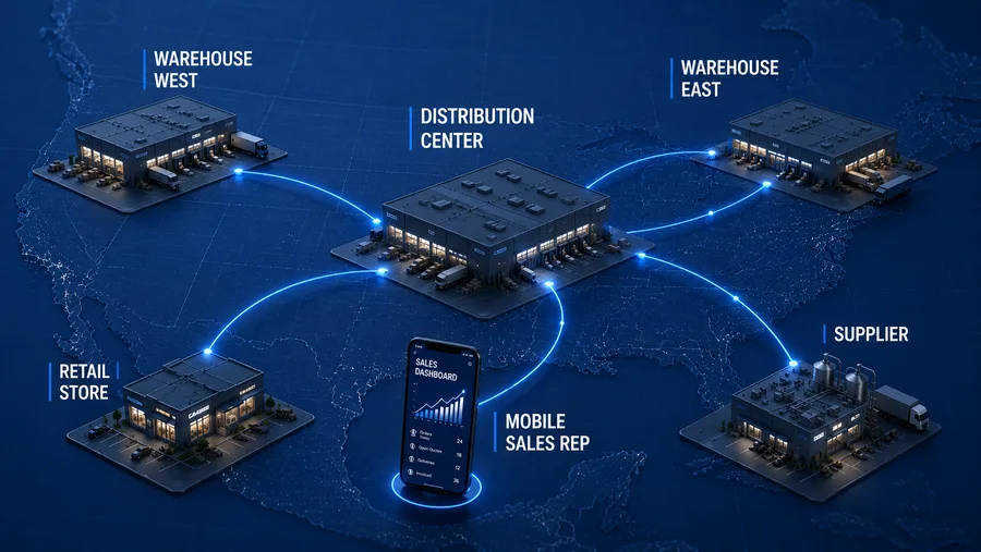 Illustration of cloud-connected distribution network nodes